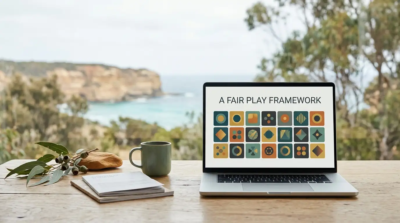 Abstract editorial casino interface with Australian context